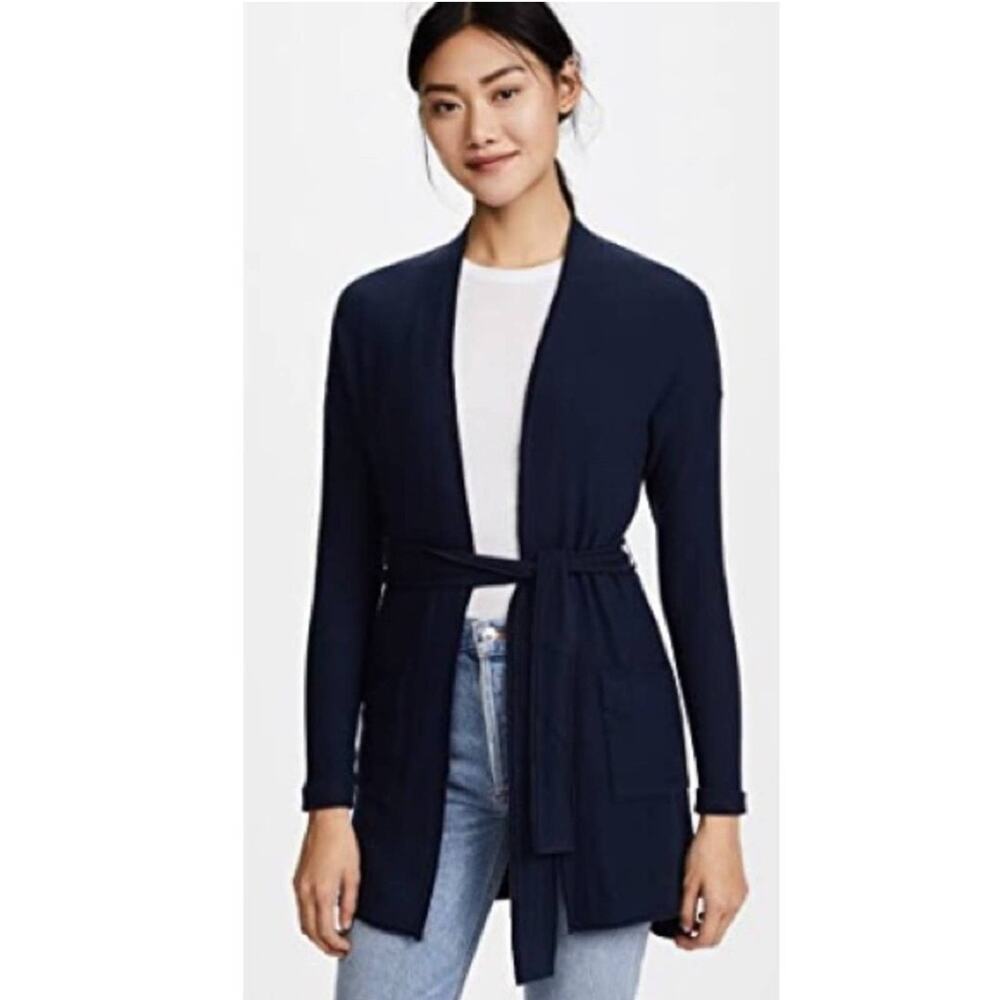 Three Dots Soft Brushed Knit Belted Cardigan in Navy Women's Size M